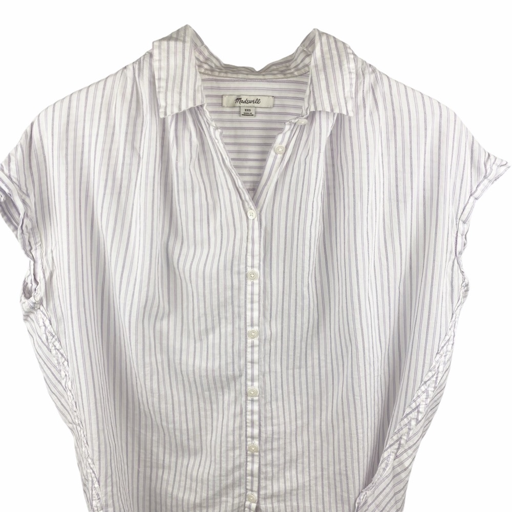 MADEWELL Central Stripe Button Down Oversized Shirt Cap Sleeve XXS - Picture 4 of 8